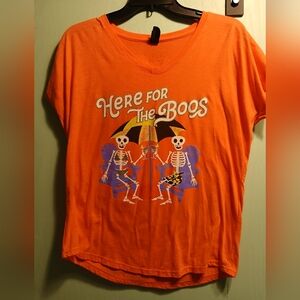 Anvil Orange and Purple Short Sleeve Tee with Cartoon Graphic